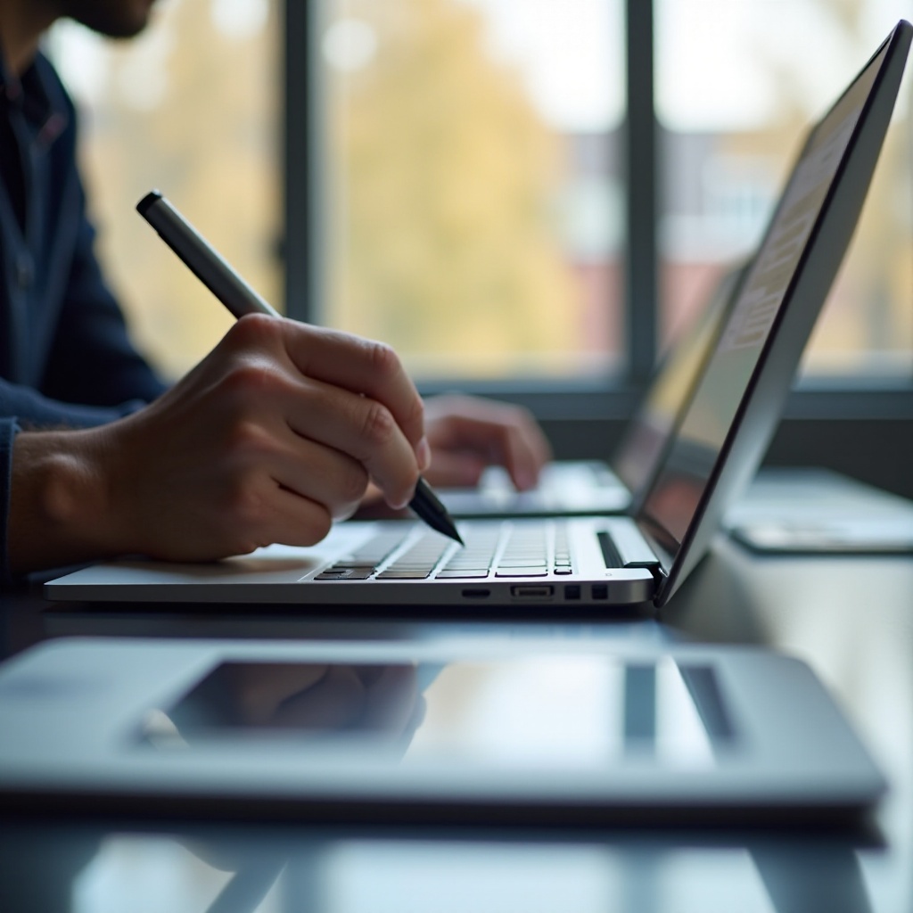 laptop met touchscreen en pen voor studenten