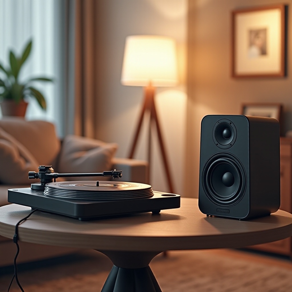 platenspeler die verbinding maakt met bluetooth-luidsprekers